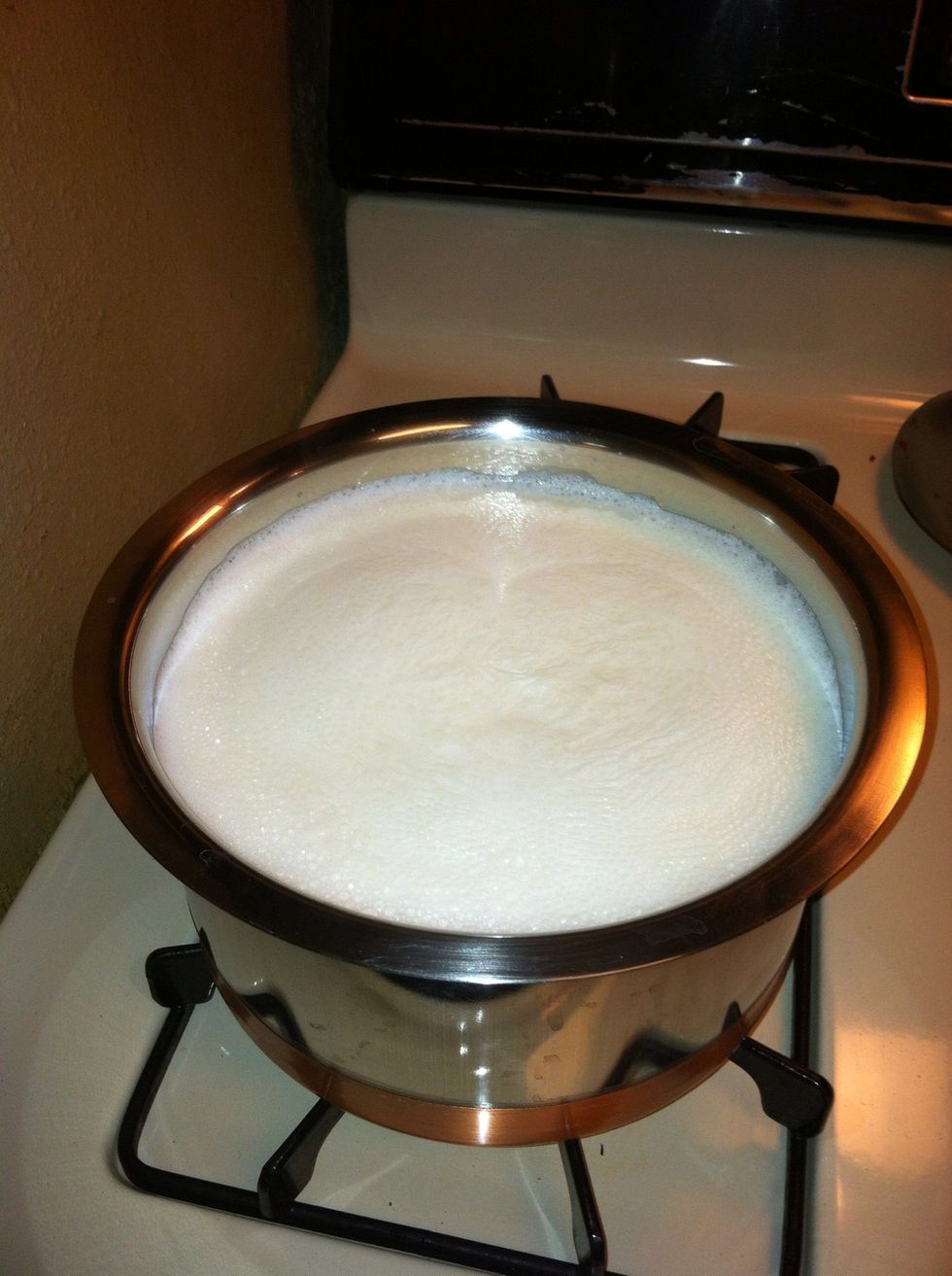 Boil milk in a thick bottom vessel on medium flame, I have used 3/4 gallon whole milk