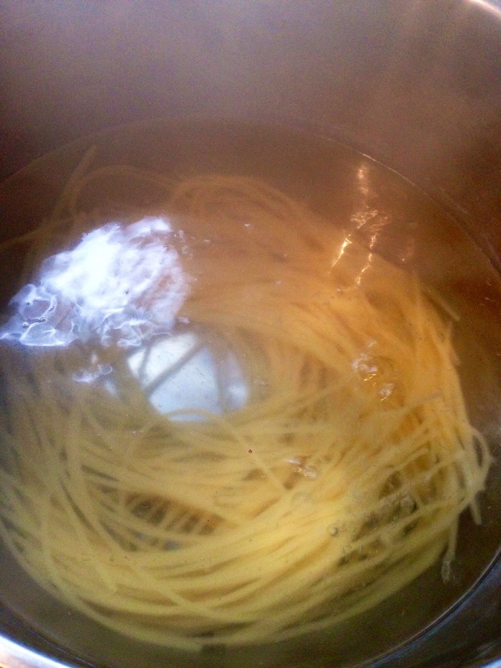 Boil pasta for 8-9mins or until al dente.