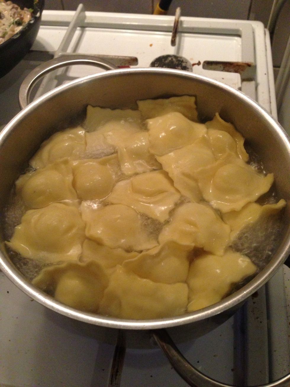 Boil pasta. Since it's fresh and I like it al dente it only needs about 4 minutes. You can take any taste you like but you don't want a mushroom overkill.