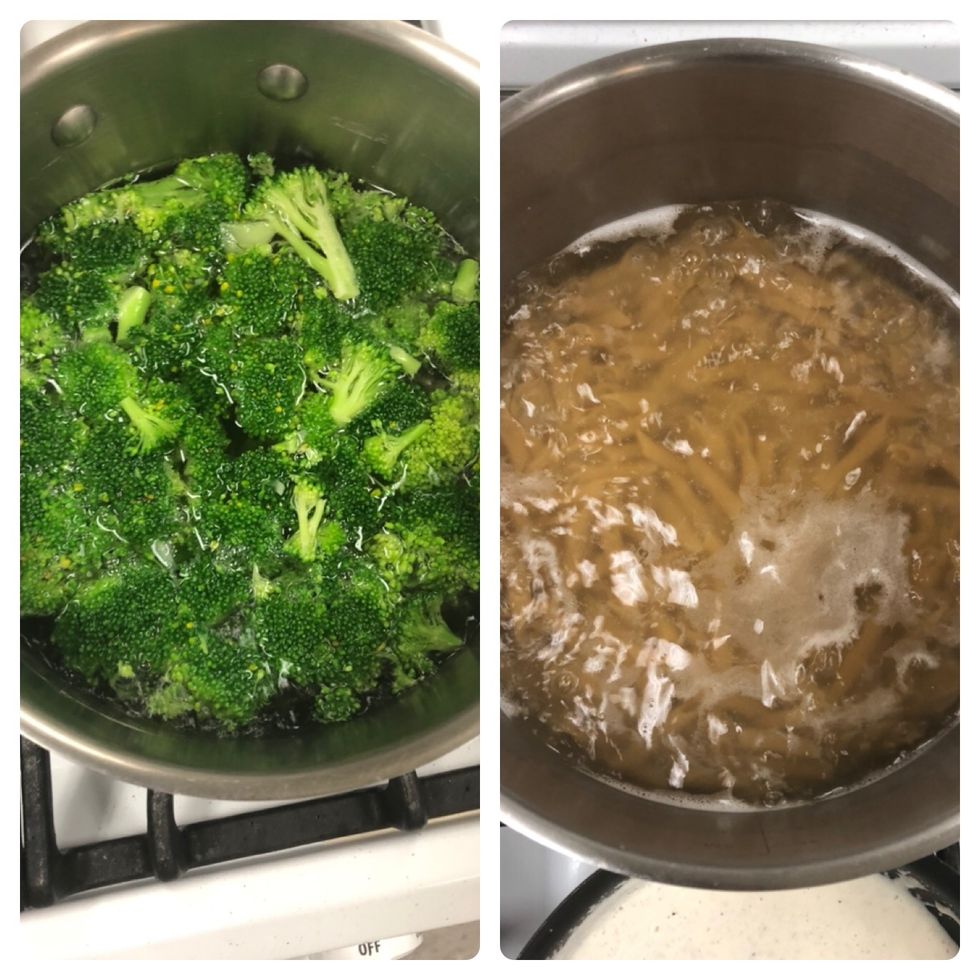 Boil penne according to packaging  And boil broccoli for about 5 minutes