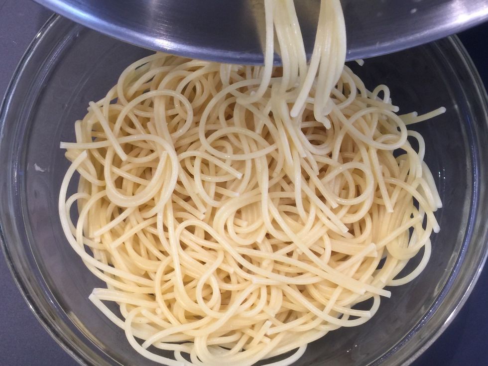 Boil the pasta al dente. Or, Use pasta leftovers; make sure it doesn't have too much sauce