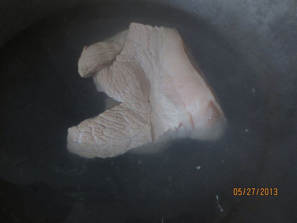 Boil the pork belly to get all the blood and dirty things out.