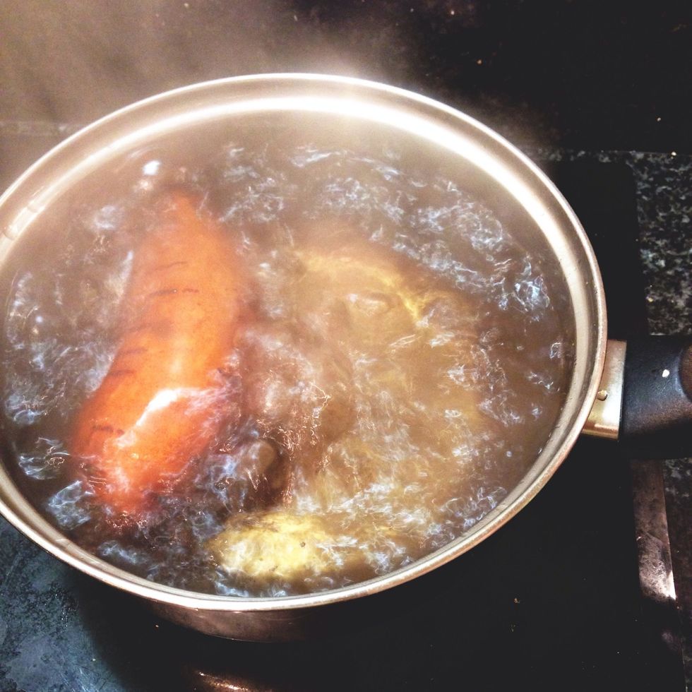 Boil the sweet potato (15 mins or until tender)