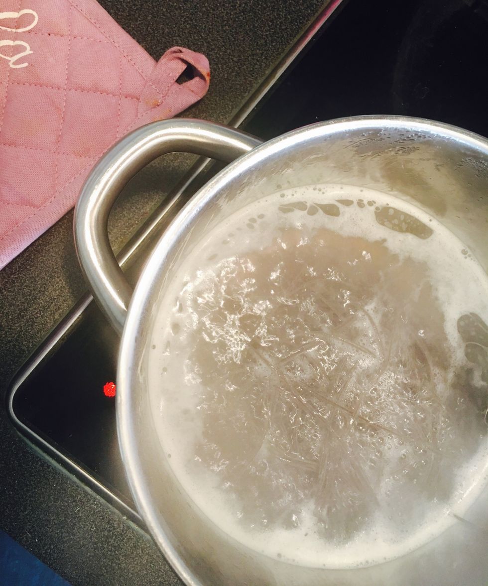 Boil water for the spaghetti. Add spaghetti and boil according to instructions