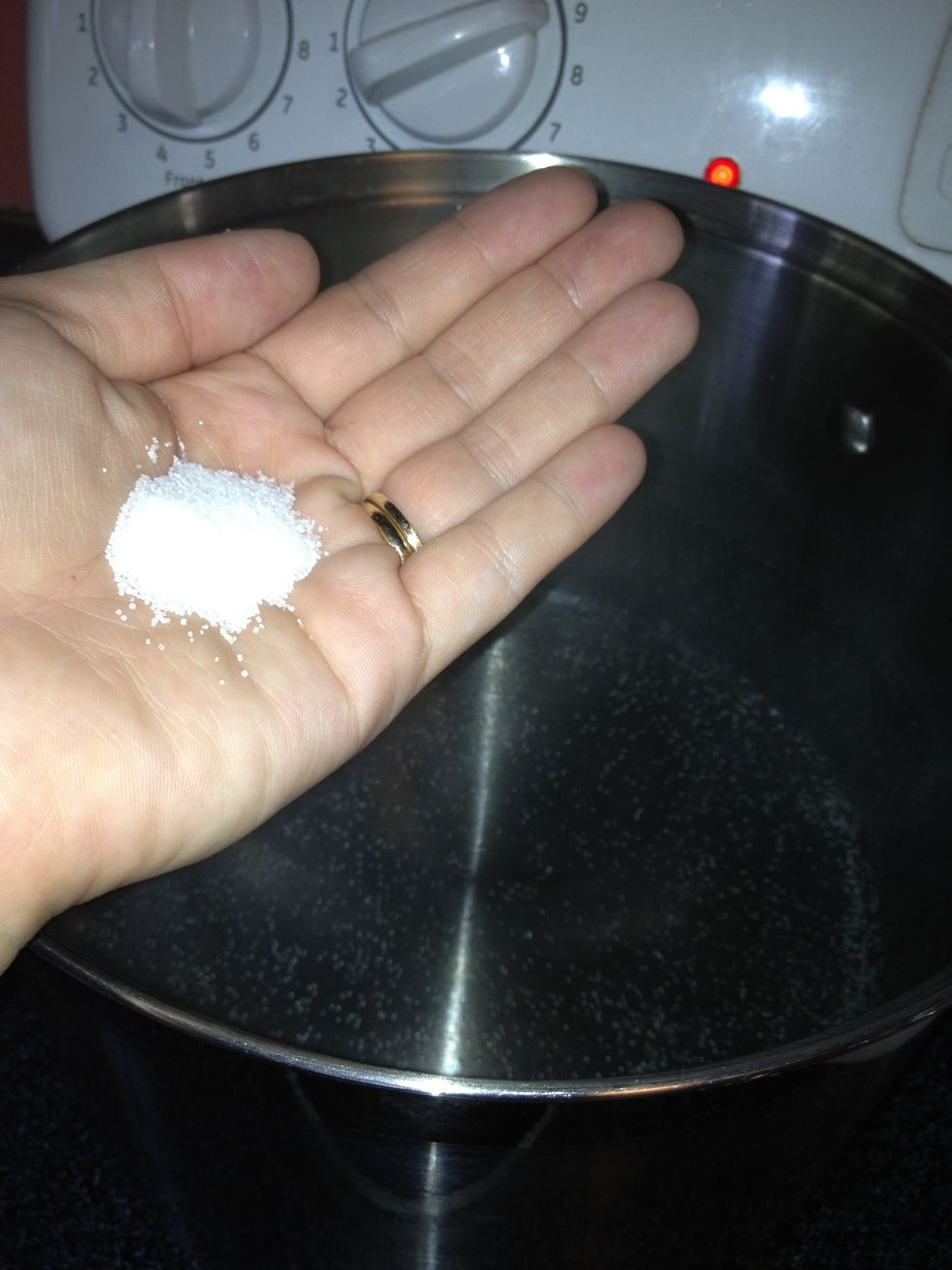 Boil water. I salt mine,it boils quicker but also gives the shells a slight salt taste(obviously) lol;)....do this first it will take the longest.