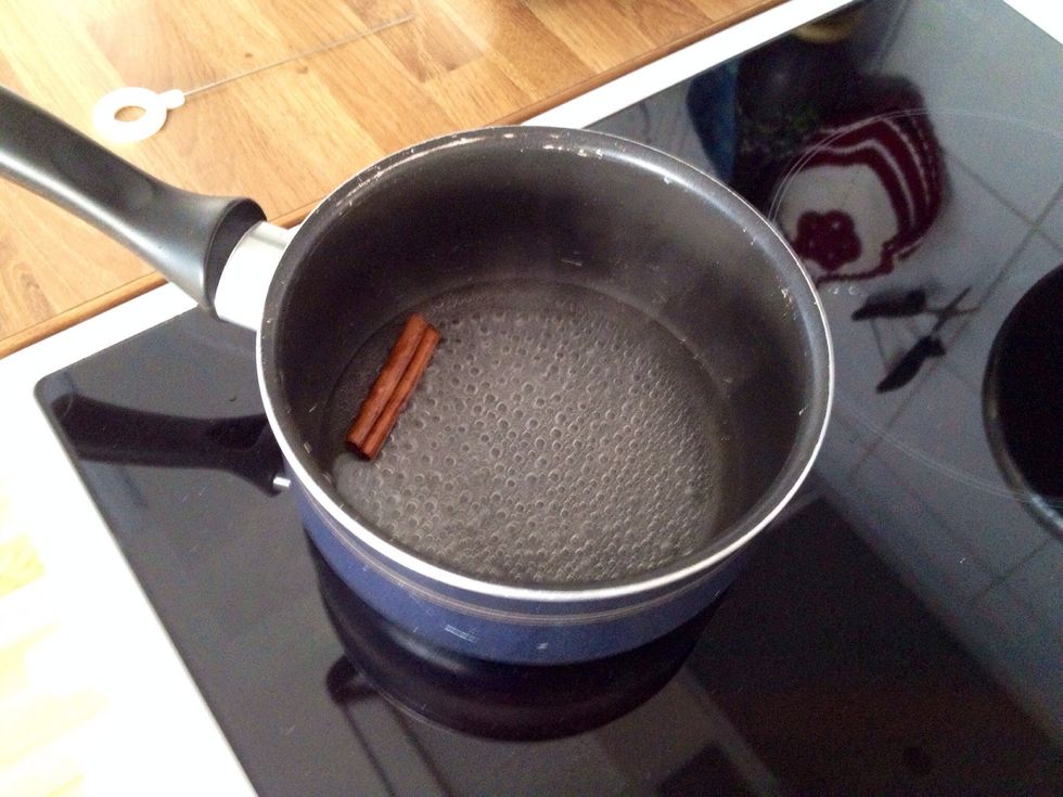 Boil water, sugar and cinnamon stick(s).