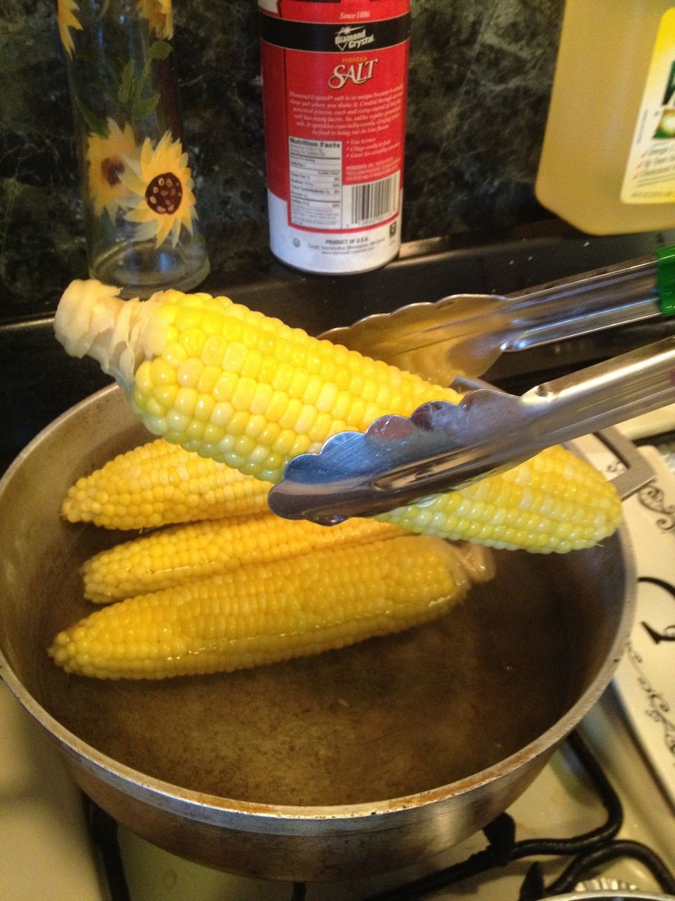 Boil your corn. Add some salt to water.