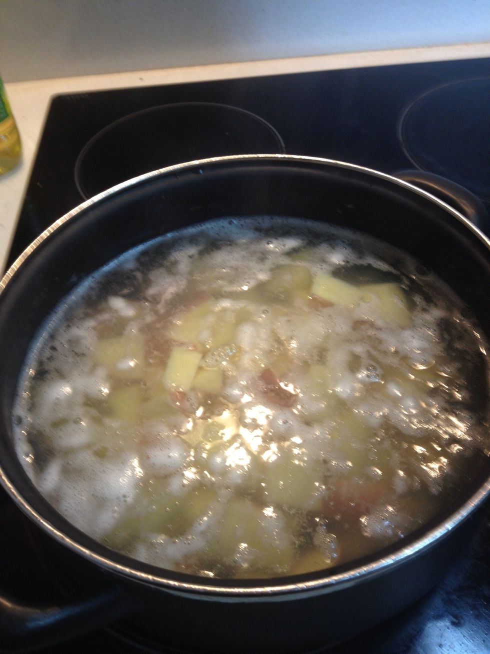 Boil your potatoes until soft when you poke them with a knife/fork/toothpick/anything...