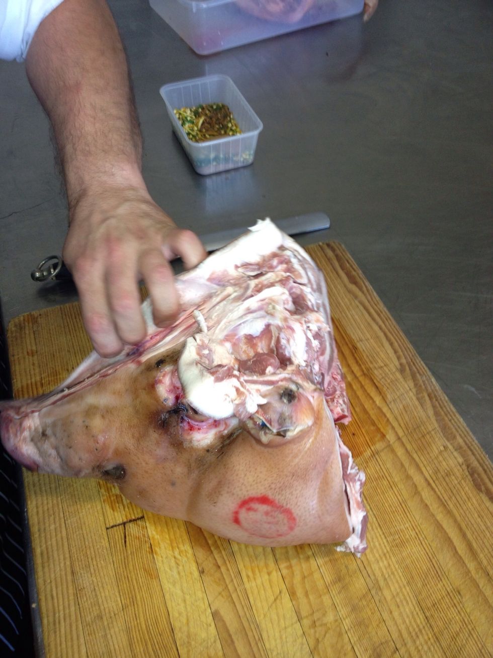 Bone it's face off by running your knife under the skin, fat and flesh.