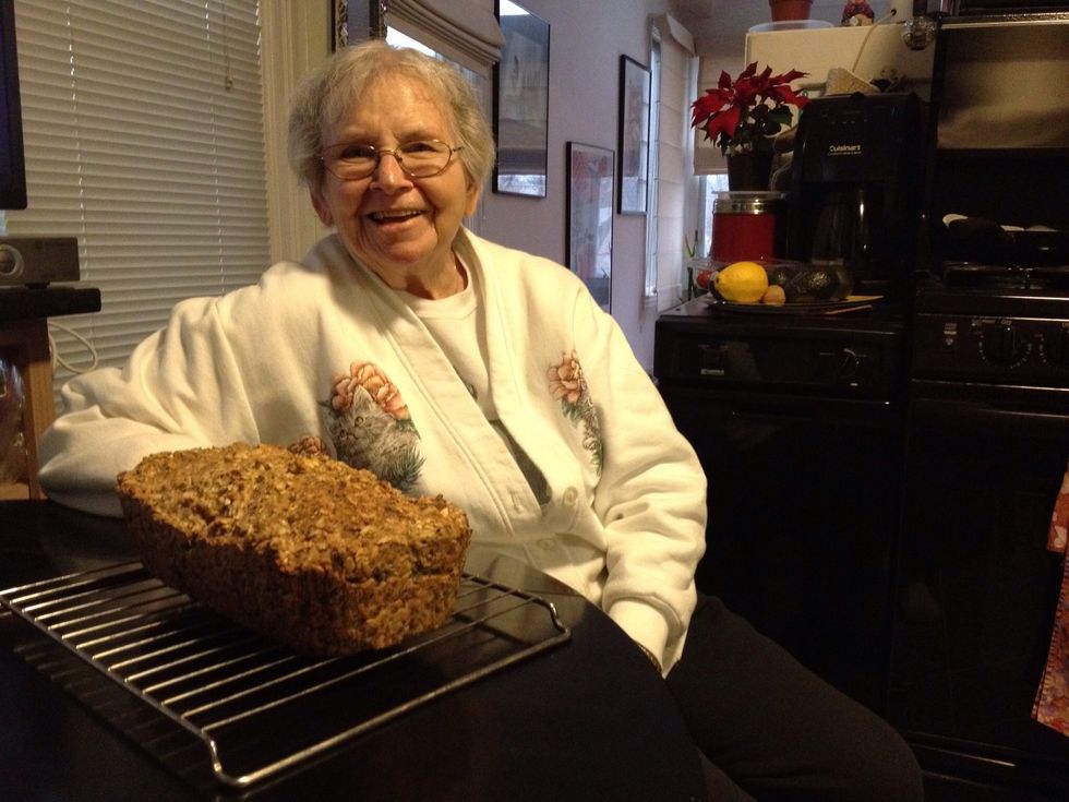 Bonus Grandma pose with bread. One loaf lasts a while, as it is THICK.