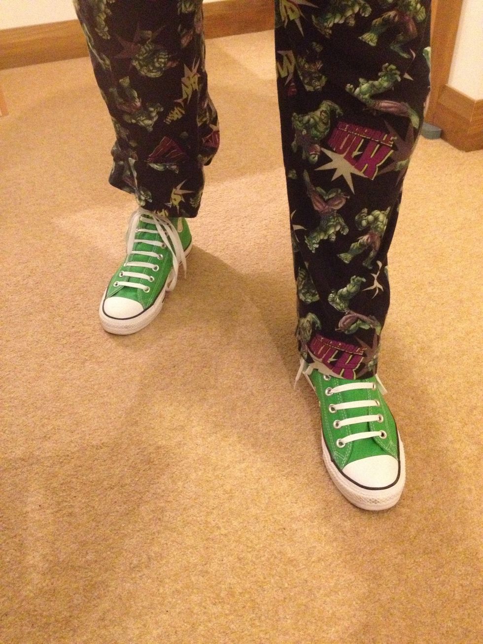 BOOM! Ladder laced sneakers. Now remember kids; with great sneakers come great responsibilities... (And yes, I'm wearing sneakers with pyjamas - I am THAT cool!)