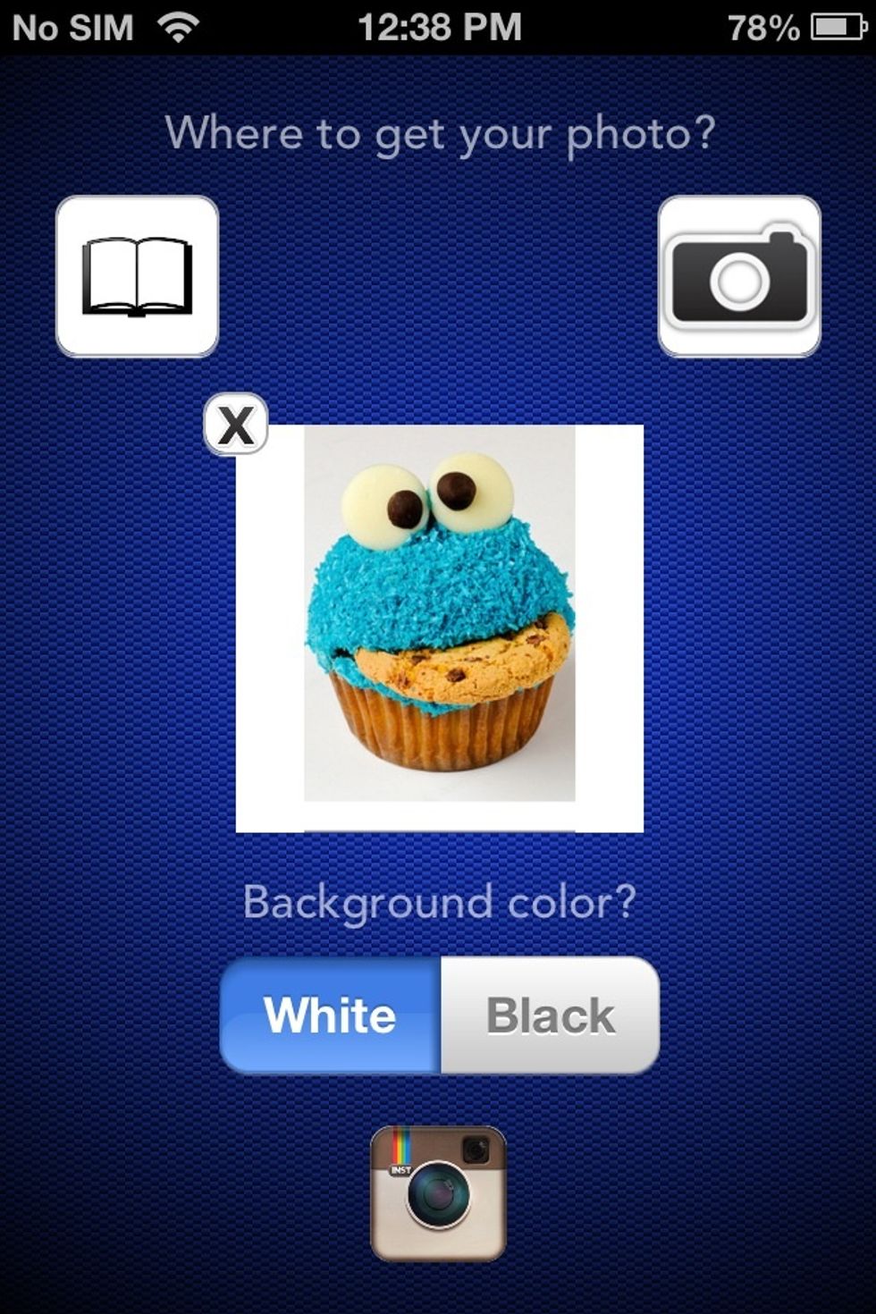 Boom! The app takes care of all the resizing work for you! Be sure to leave the background to the default (white) if you want it to blend into the background on Instagram. Press the Instagram button.
