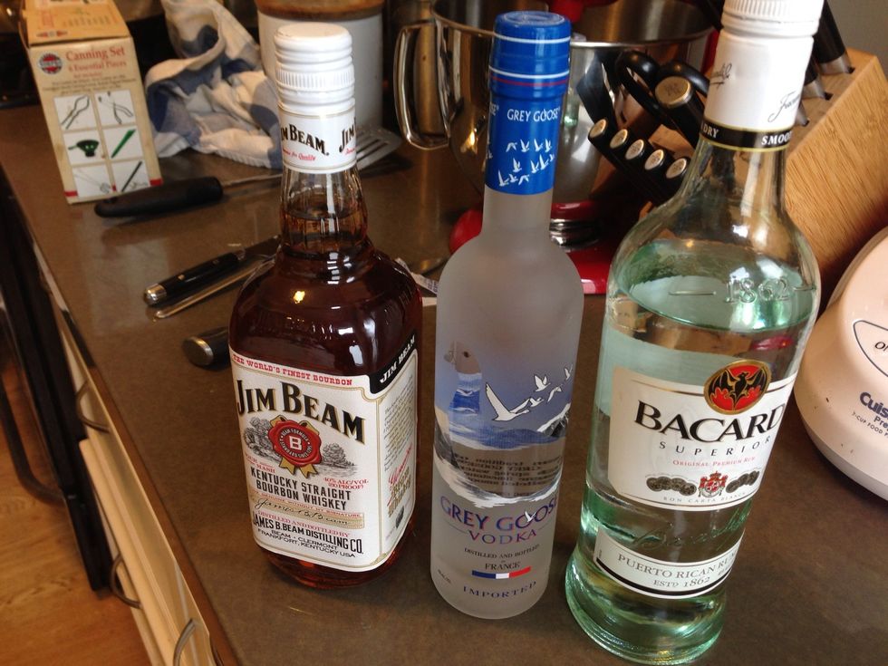 Booze! Your choice of vodka, rum, or bourbon. I'm making three separate batches but you can do whichever ones you want.