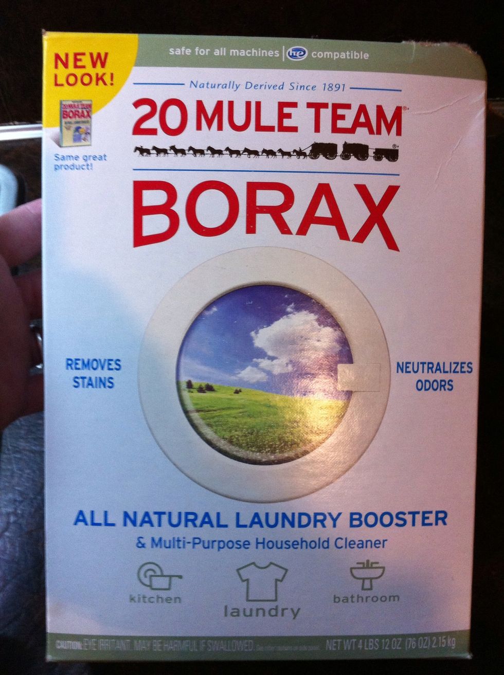 Borax can be found in laundry center. We use this to also make our own detergent for clothes and dishes.