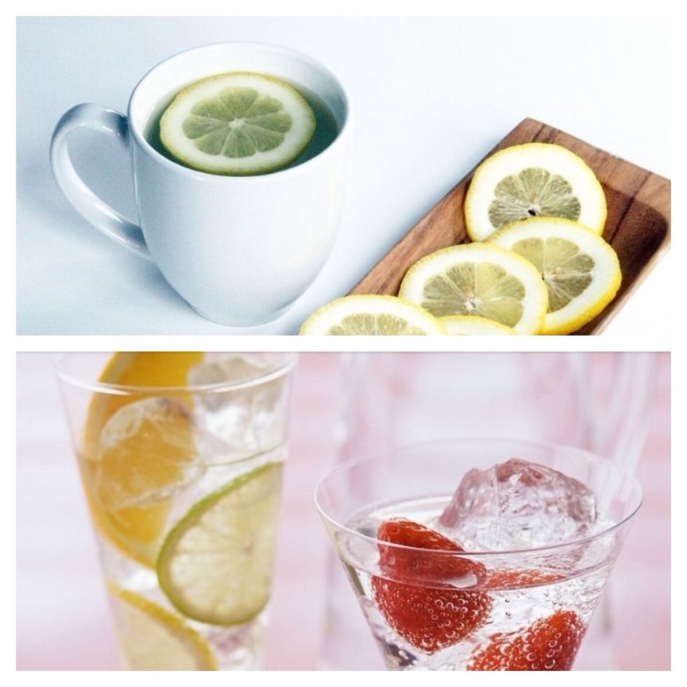 Bored of the taste? Chuck a slice of lemon, lime or strawberries in your glass. A cup of hot water with a slice of lemon in it is a great refreshing start to the day, filled with antioxidants.