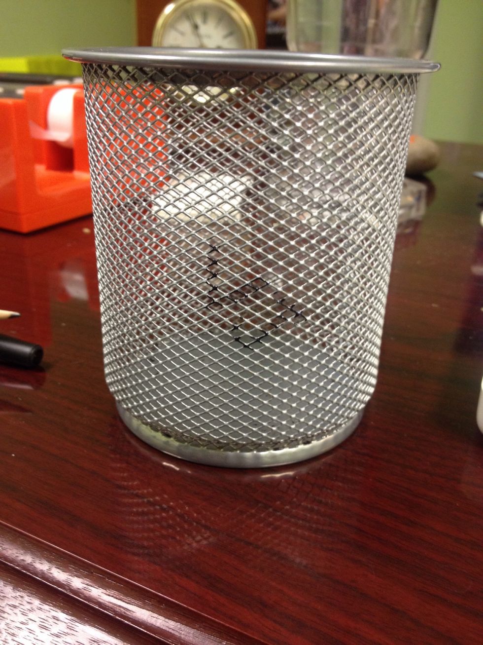 Boring pencil cup...plus someone wrote their initials on it with a sharpie!