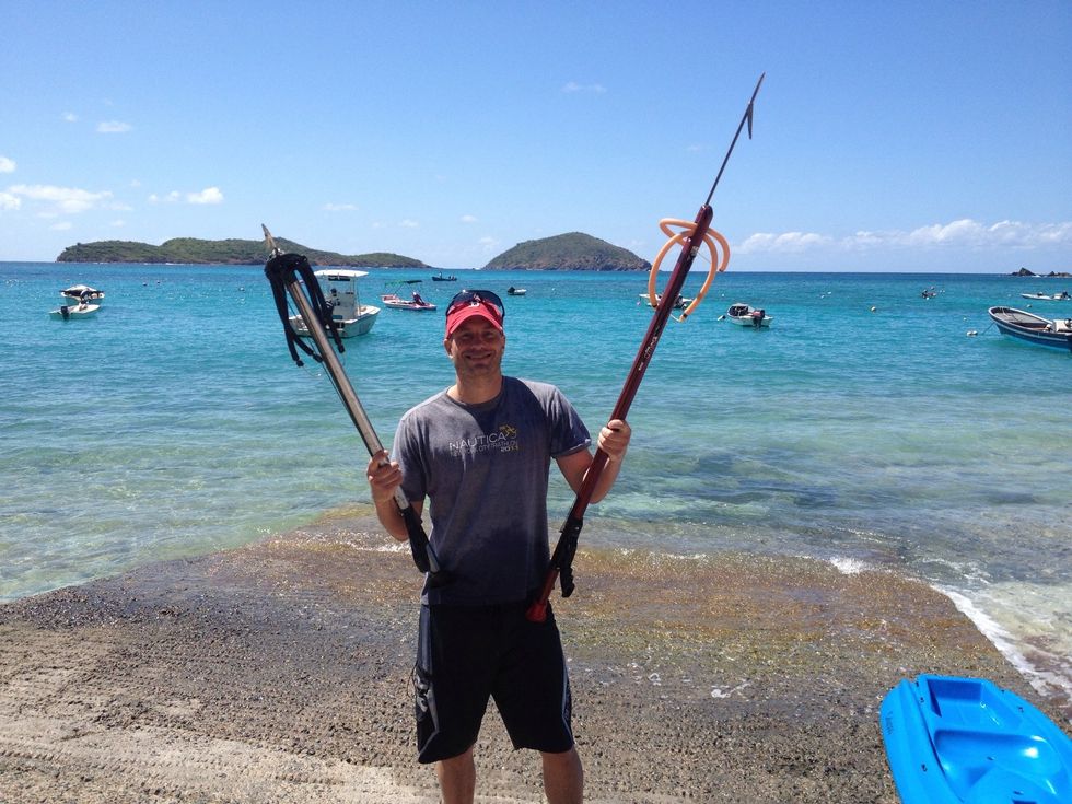 Borrow spear guns. Make sure safety is always "on" unless shooting.