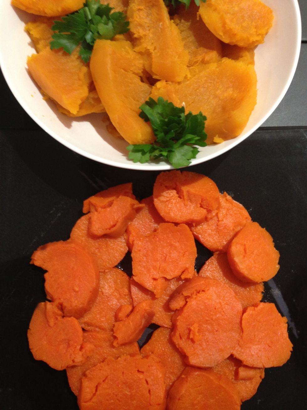 Both at the table. Without adding anything. They have an earthy roasted sweet taste. Wonderful...