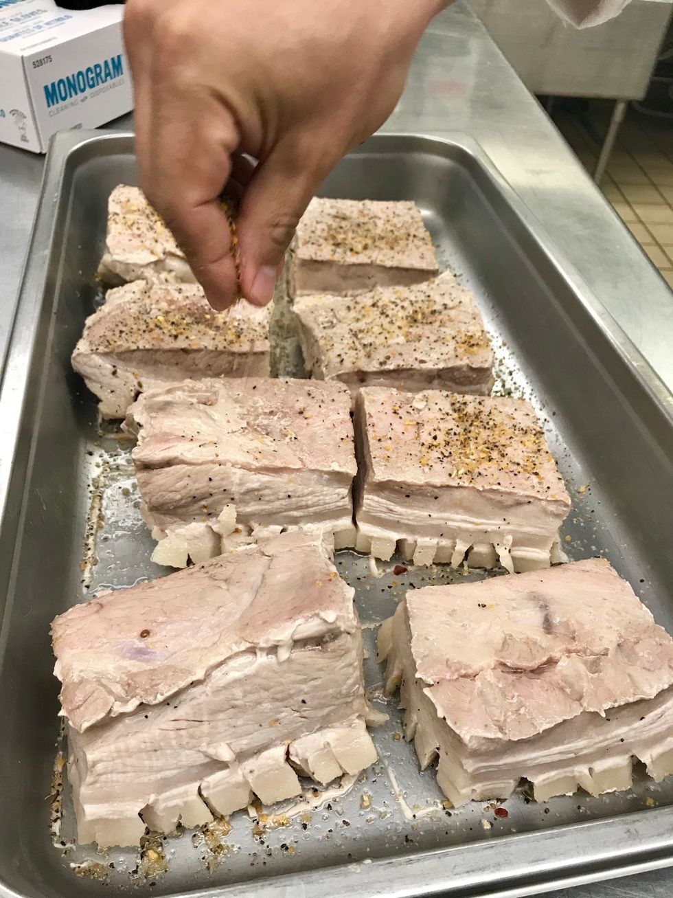 Both sides of the pork belly.