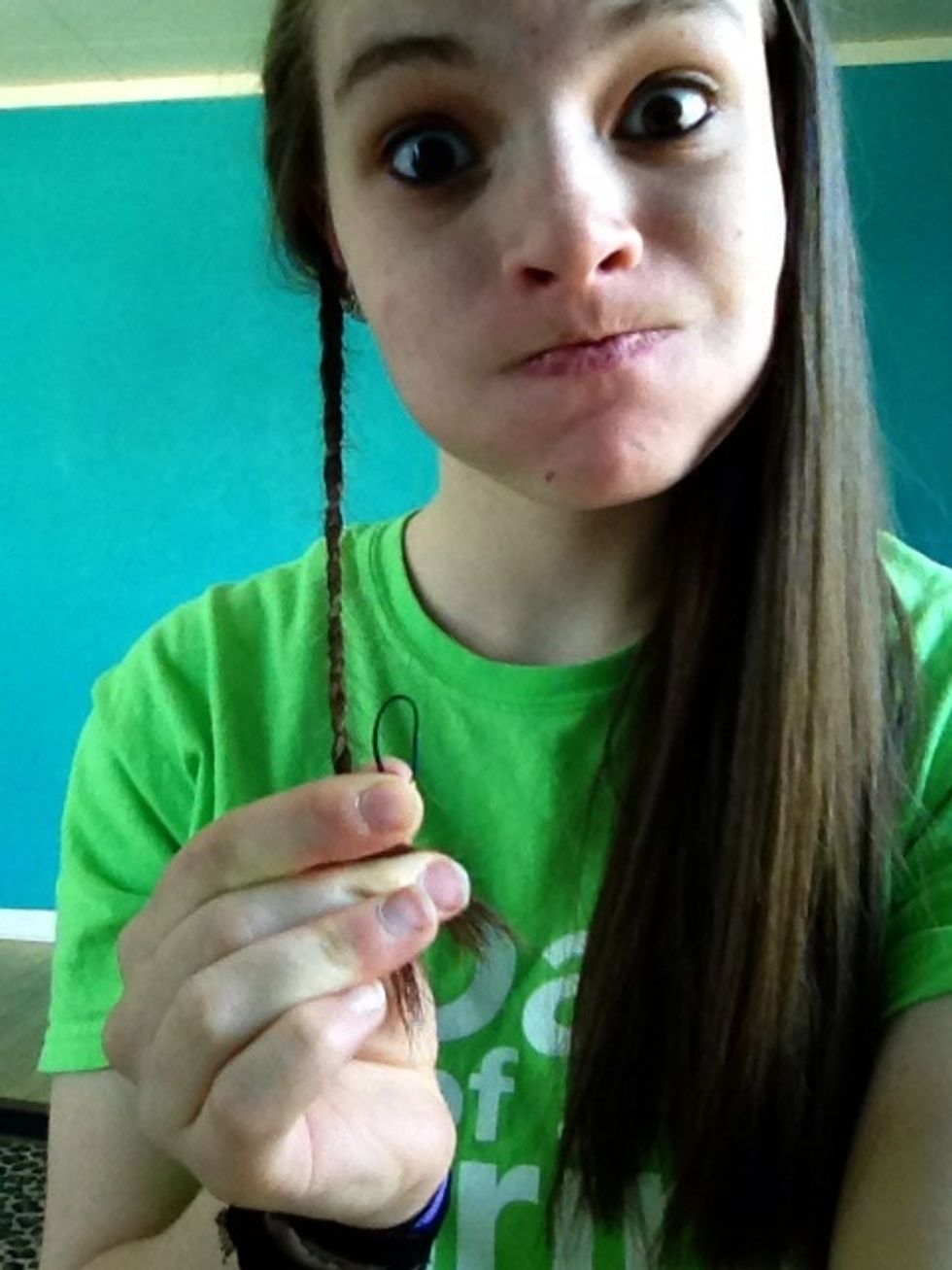 Braid that piece and secure with a small rubber band.