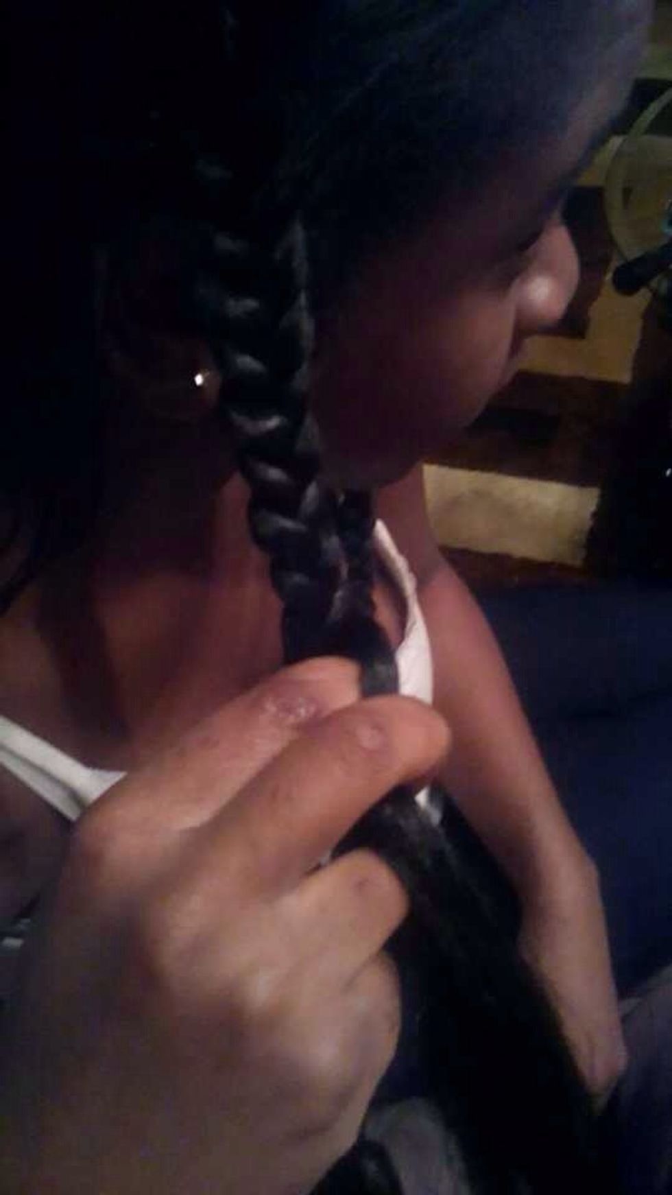 Braid your hair into 2 - 4 tight single braids and tie the ends with the thread