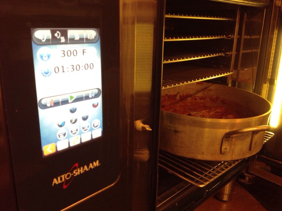 Braise combi mode 300F (149C) for 75 minutes.