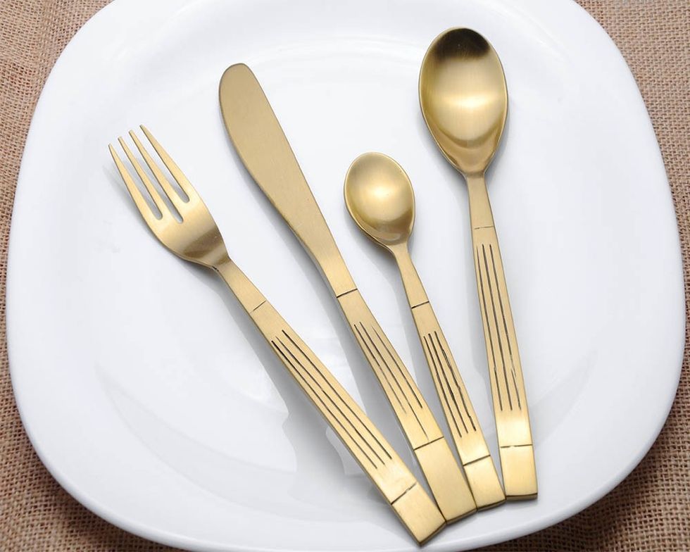Brass Antique Embossed Cutlery Set, Shop Now:- https://www.maddhome.com/cutlery/brass-antique-embossed-cutlery-set-1298.html