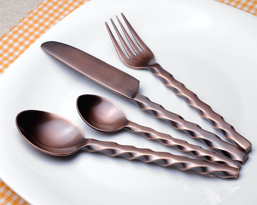 Brass Antique Twisted Cutlery Set, Shop Now:- https://www.maddhome.com/cutlery/brass-antique-twisted-cutlery-set-1275.html