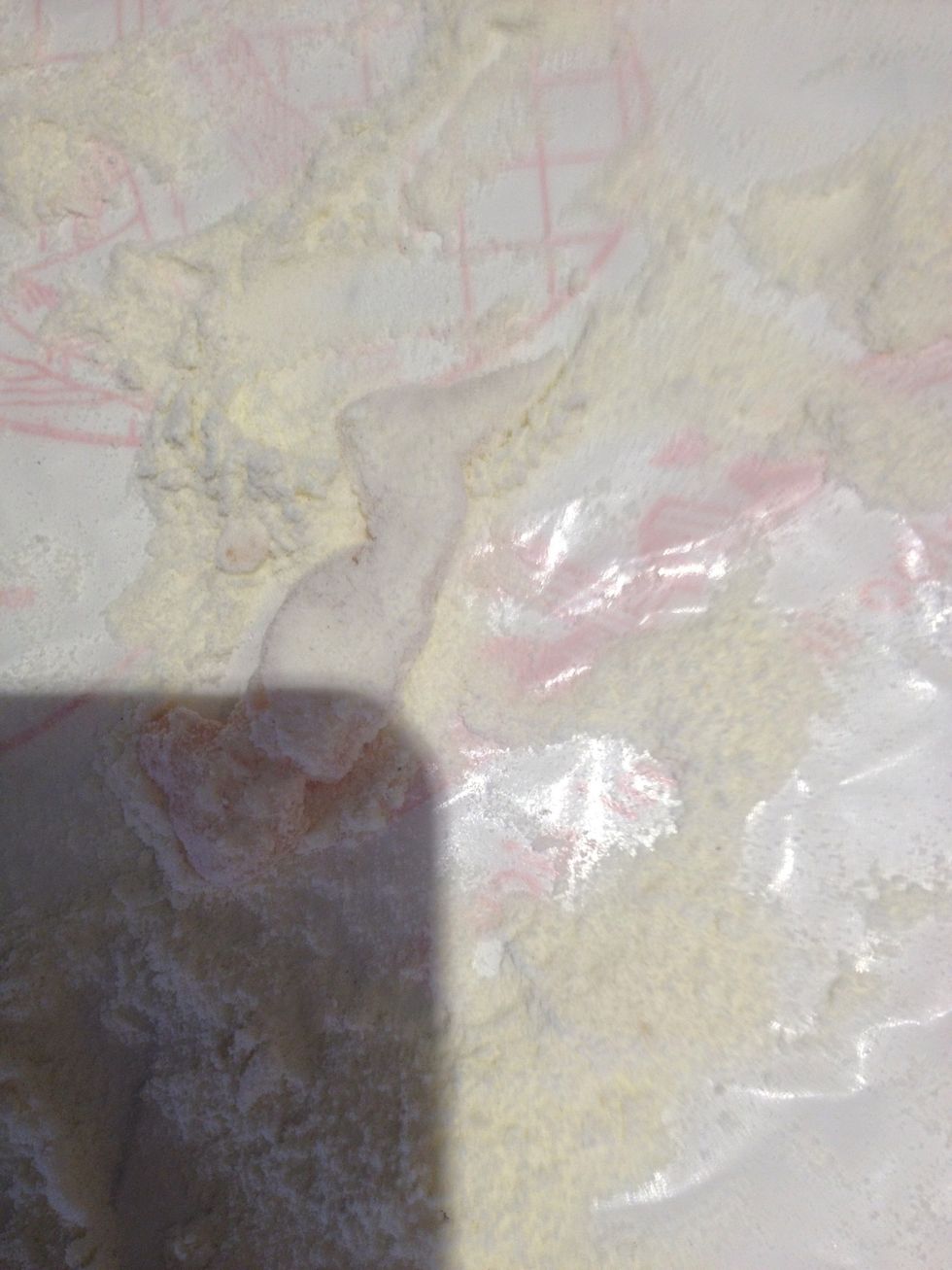 Bread the chicken with flour like this
