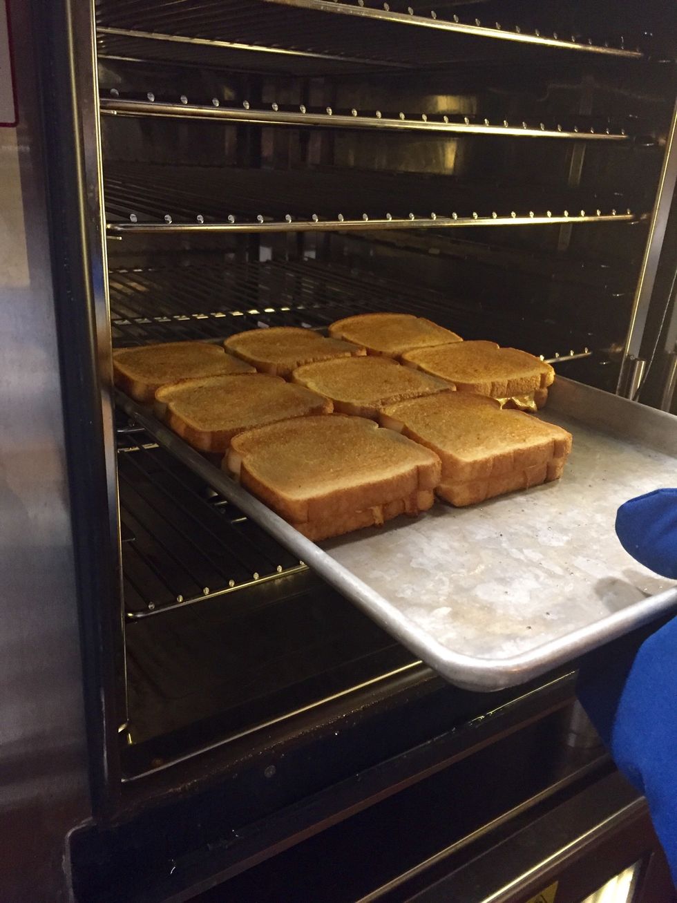 Bread will be crunchy, golden brown.