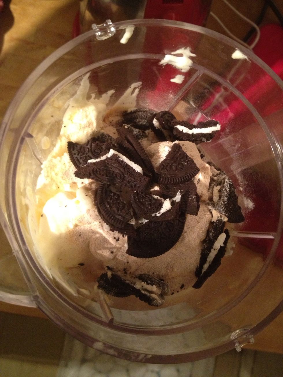 Break about 4-5 whole Oreos into the mixture - like this......