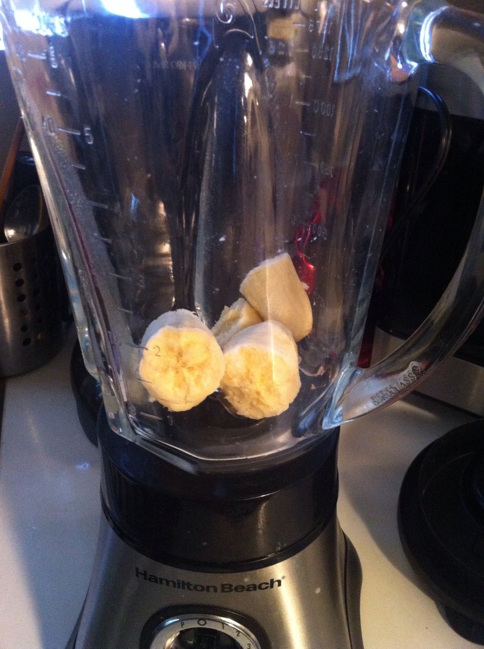Break apart your banana in chunks and add to blender