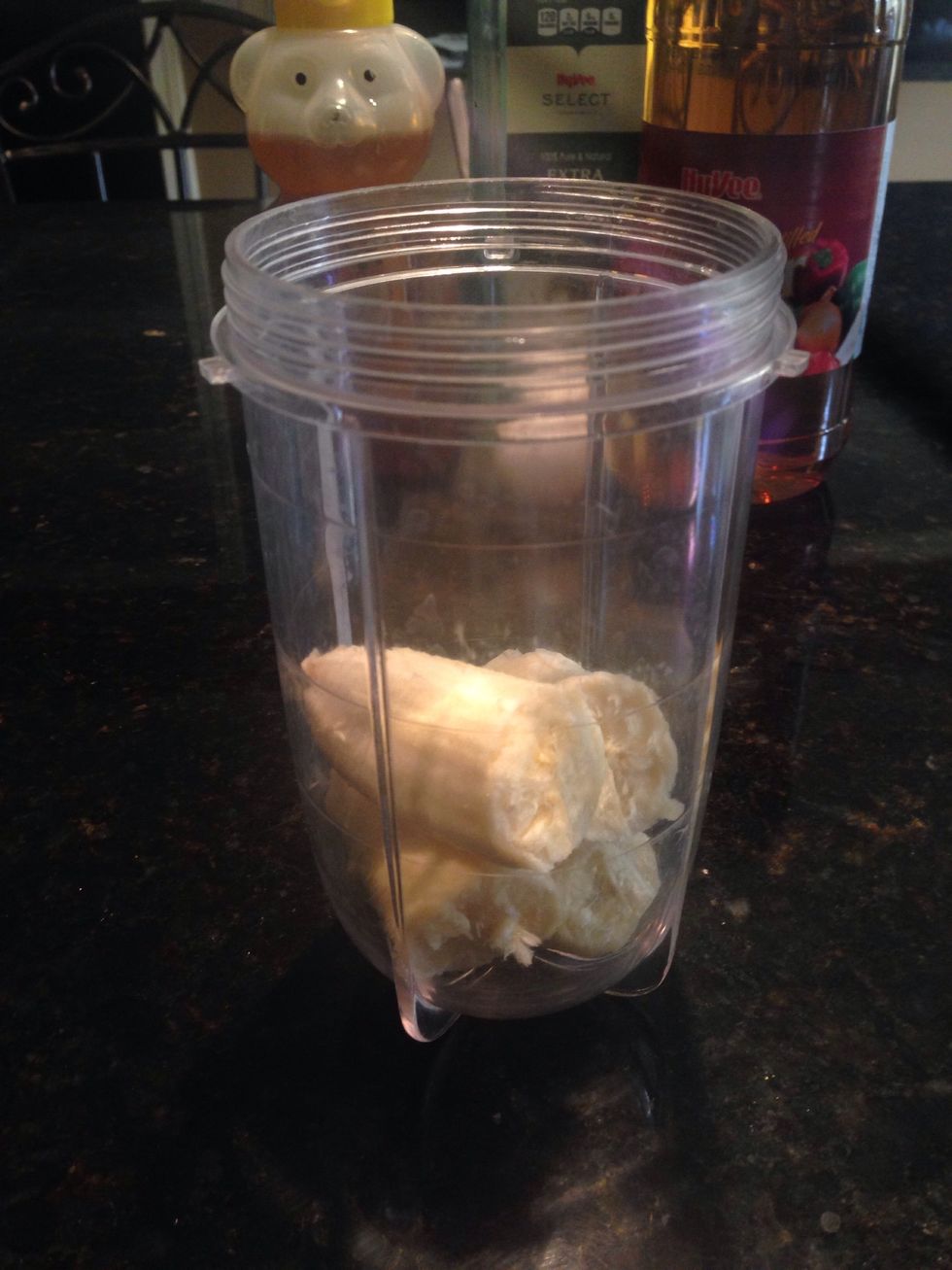 Break banana up and add to your food processor or blender. If you don't have one you can just mix by hand.