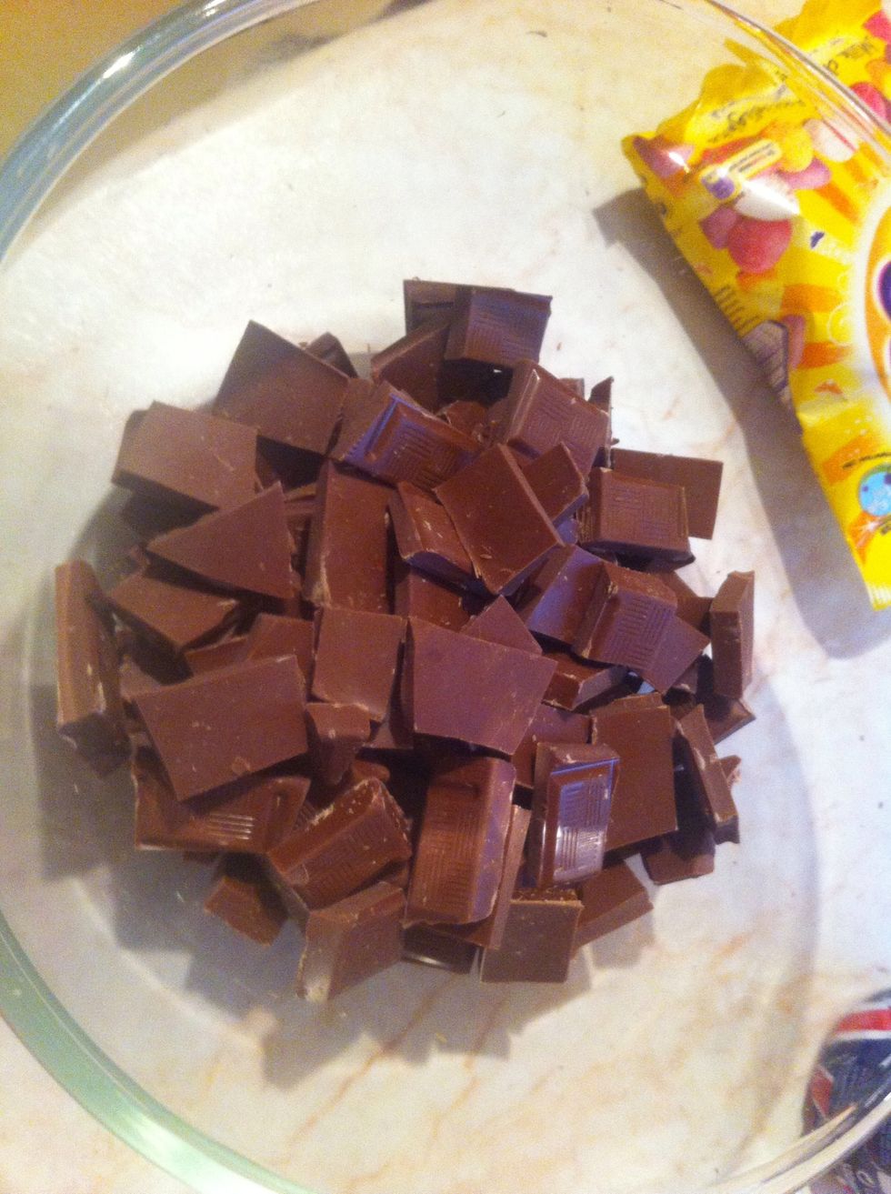 Break chocolate up into bowl