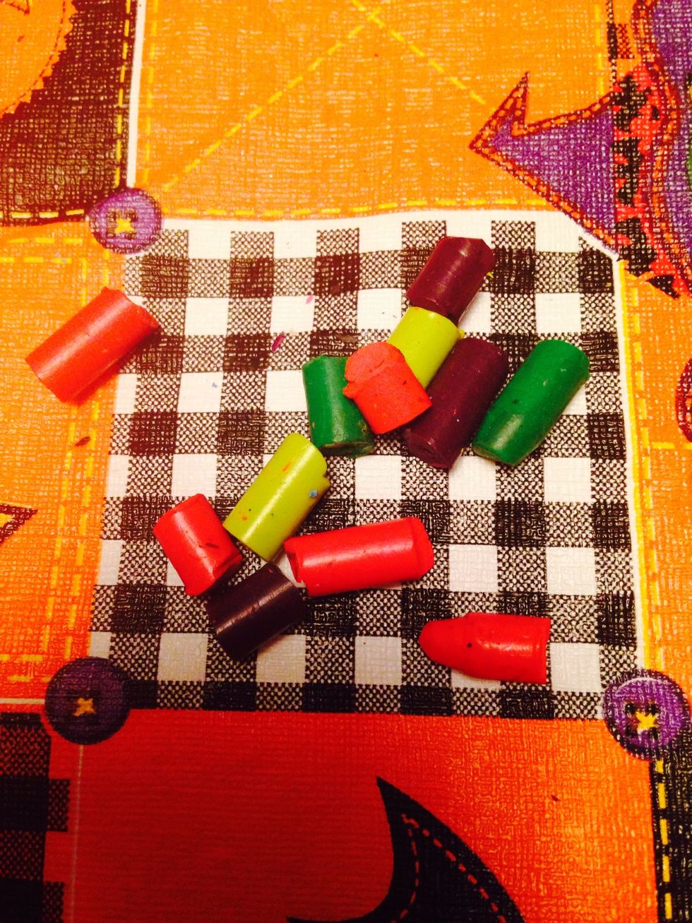 Break peeled crayons into smaller pieces (they do not have to be this small, but my girls felt it was necessary)