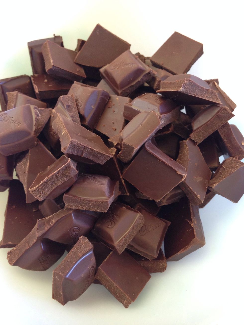 Break up 600g of chocolate into small pieces and place in a bowl.