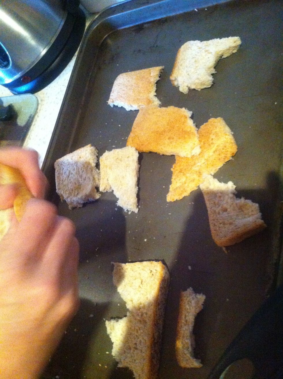 Break up Alice's of bread into medium to small sized pieces
