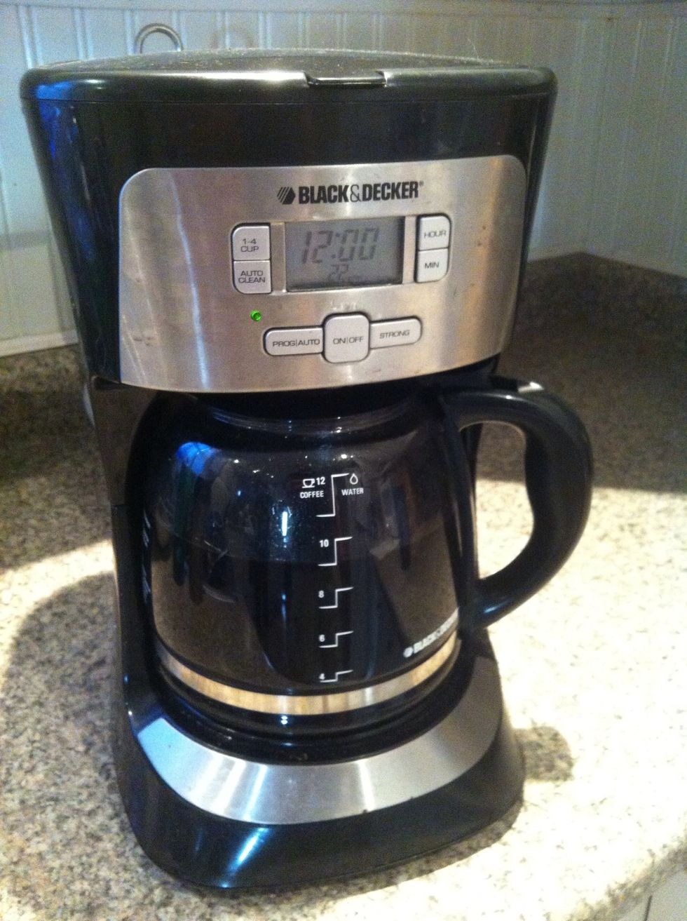 Brew a strong pot of coffee. I normally put in a cup of coffee per 12 cups water