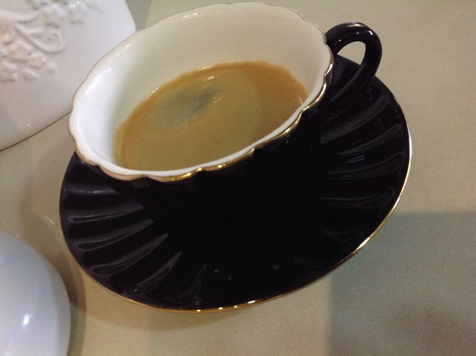 Brew some coffee. Use whatever coffee you like fresh coffee beans or instant. This beautiful coffee with a lovely crema is from a Nespresso capsule machine.