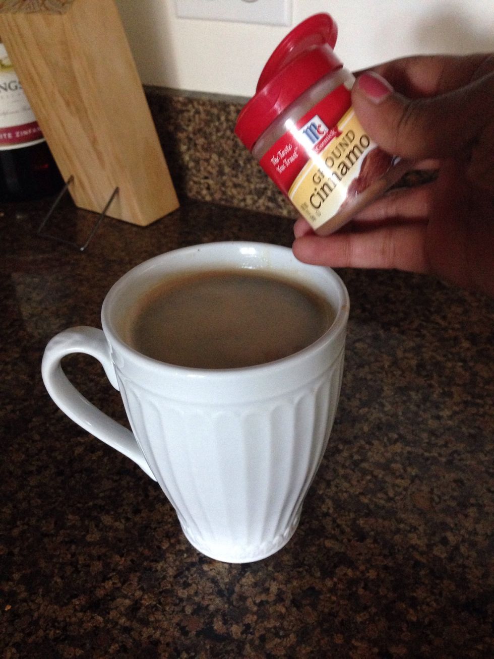 Brew up a cup of coffee. Make sure you use extra (double) coffee to the water because the melted ice will dilute the flavor. I added some cinnamon to my coffee, you can add pumpkin spice or nutmeg!