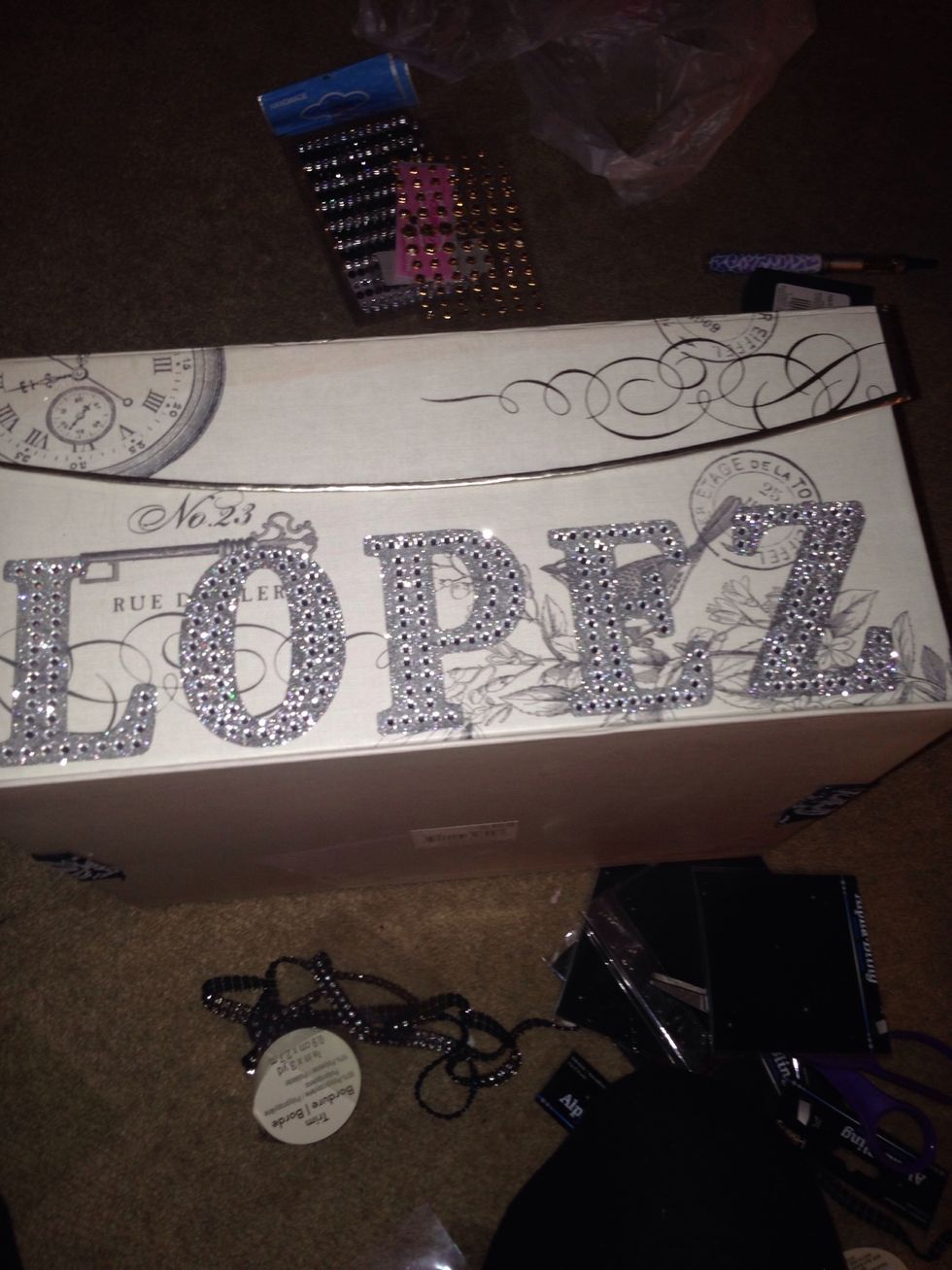 Bride to be and her new last name!! Placed at the front face of the box
