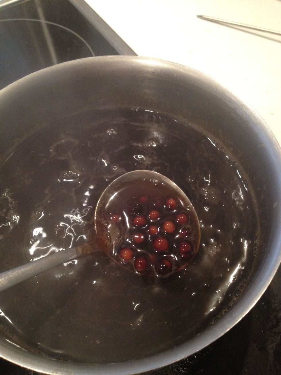 Bring 4 cups of water to boil. Add tapioca balls. Boil 15 min(high gas), stir if needed.. Rest (off the heat) for 15 min. Add brown sugar. Boil and rest for another set.( total cooking time~ 1 hr)