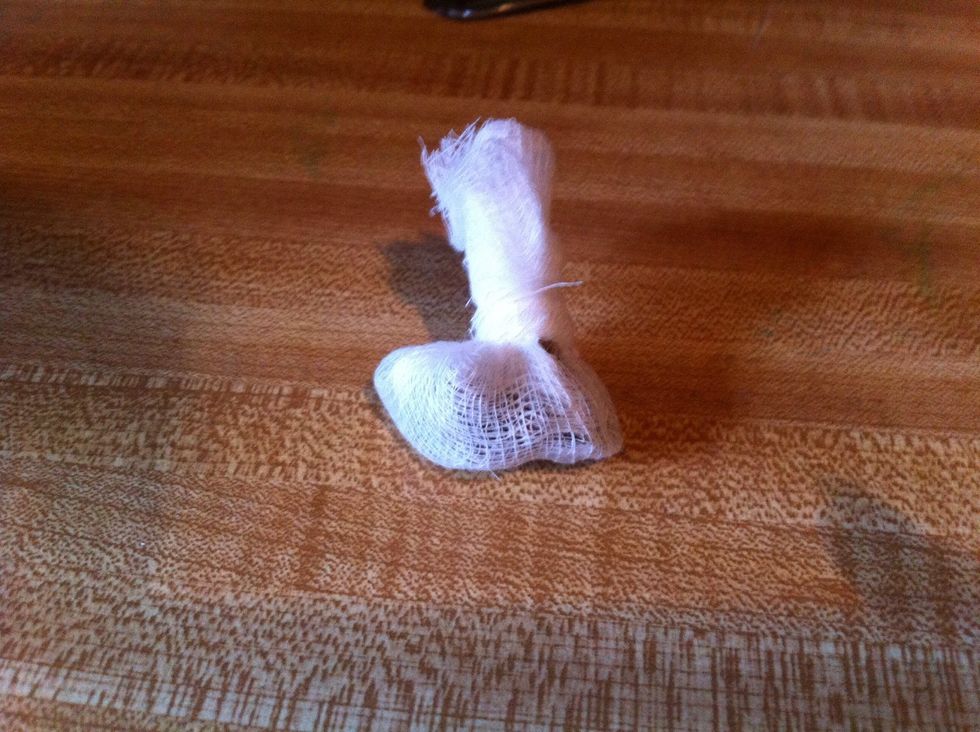 Bring corners together and tie with string..I didn't have string handy so I just used a strip of the cheese cloth.