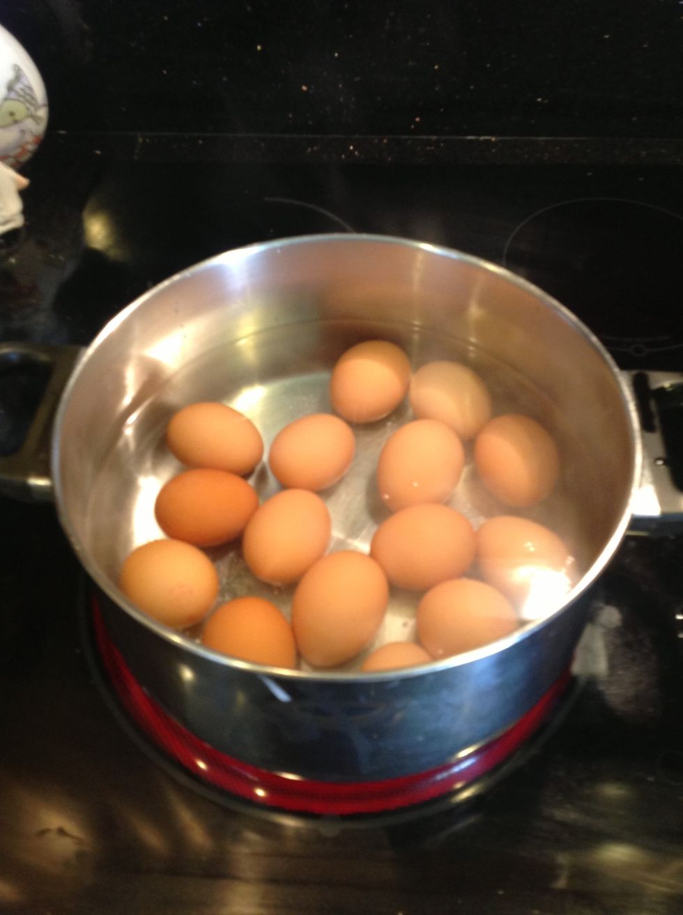 Bring eggs to a boil for about 10 minutes