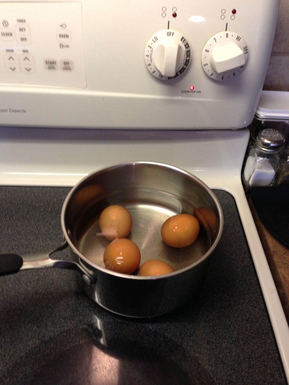 Bring eggs to boil over medium/high heat.