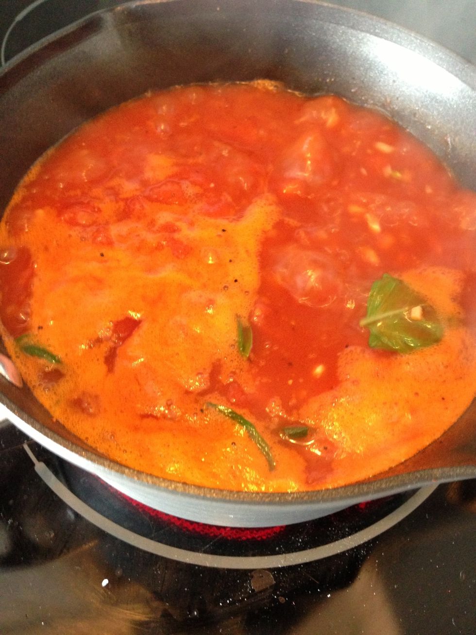 Bring it to boil add basil, salt and pepper