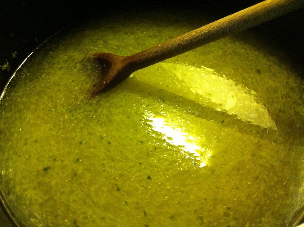 Bring soup to boil then turn down heat to low.