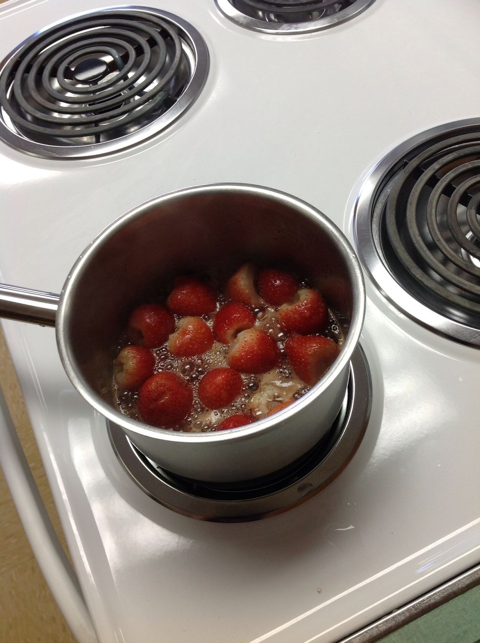 Bring strawberries, sugar, water, and balsamic vinaigrette to a simmer on medium low heat for 15 minutes.