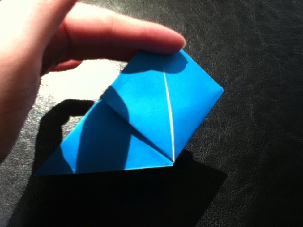 Bring the bottom tip up to the top and flatten.