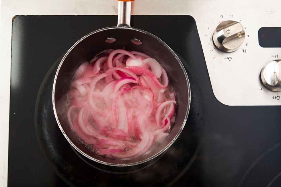 Bring the mixture to a boil. Remove from heat and allow mixture to steep until the onion is tender, about 20 minutes.